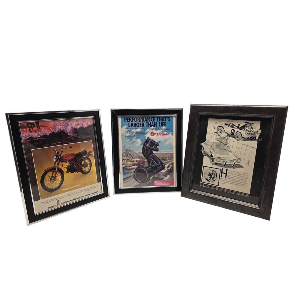 Harley Davidson Thrush Keystone Framed Car Motorcycle Ad Art Set 8x10 Wall Decor